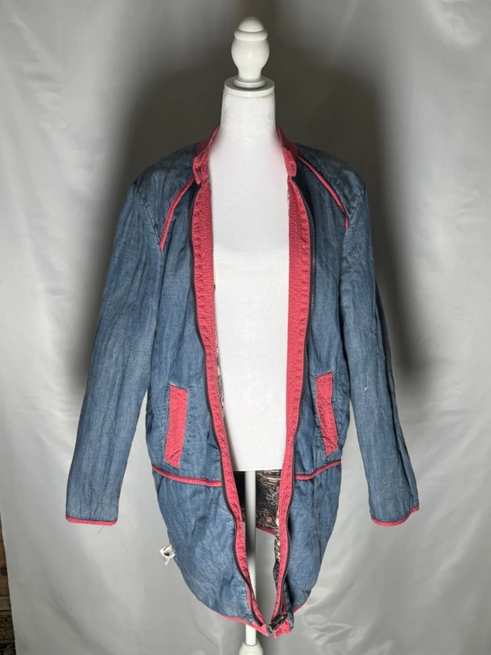 Free People Cream and Paisley Floral Quilted Reversible Denim Jacket - Picture 5 of 9